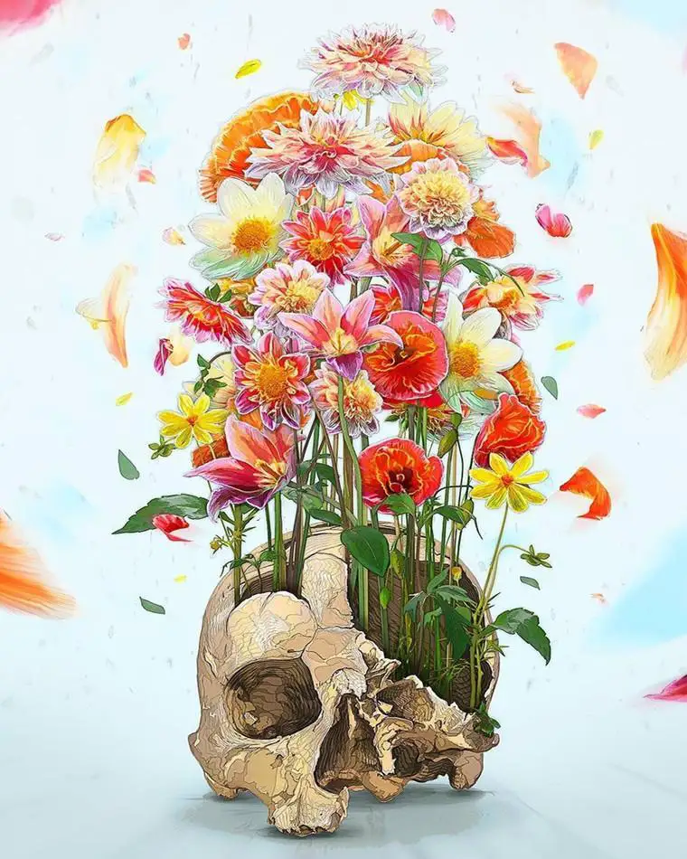 1 Skull growing flowers