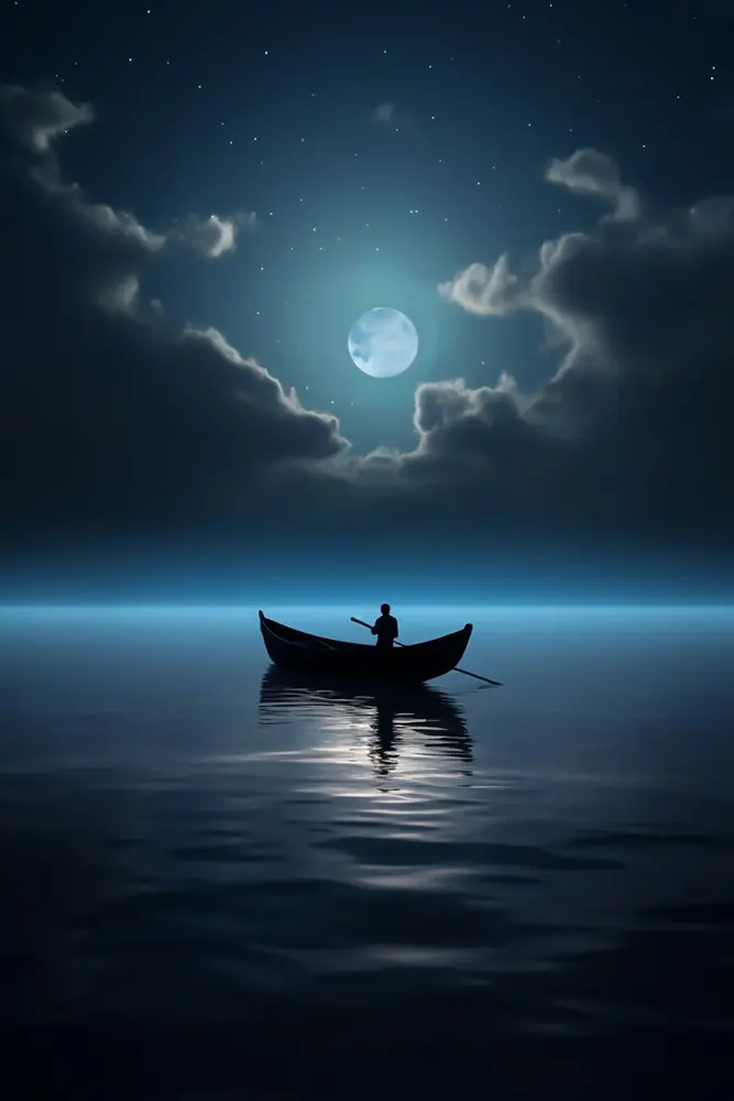 1 Boat on water at night painting