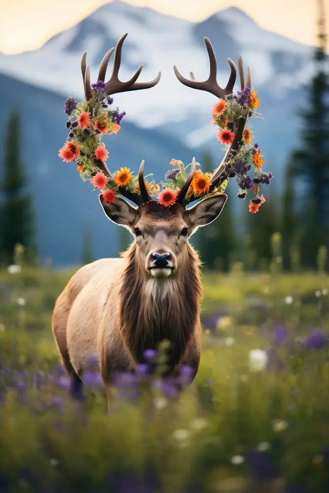 1 Deer and red roses