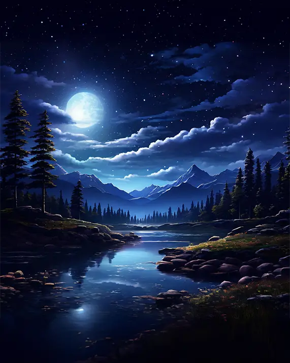 1 Night landscape painting
