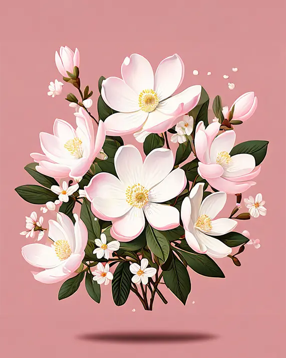 1 A bouquet of magnolias and small daisies