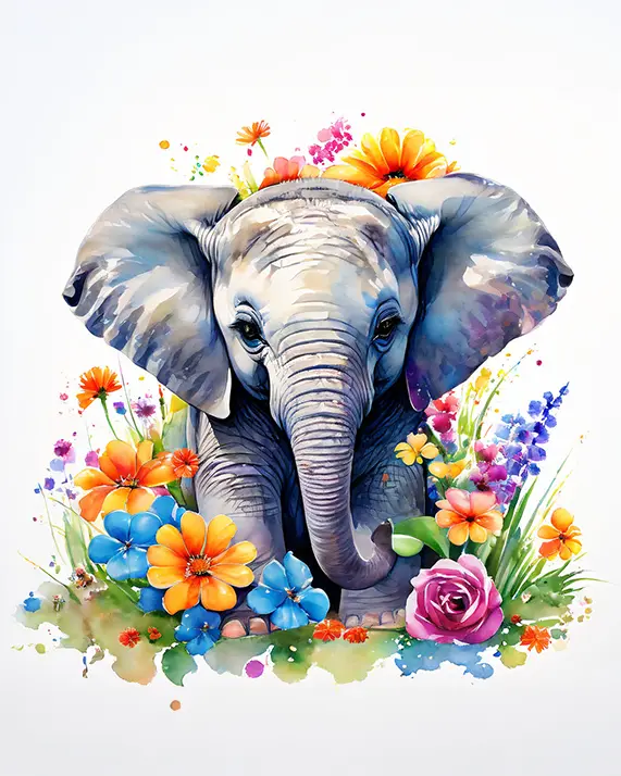 1 Watercolor painting of an elephant