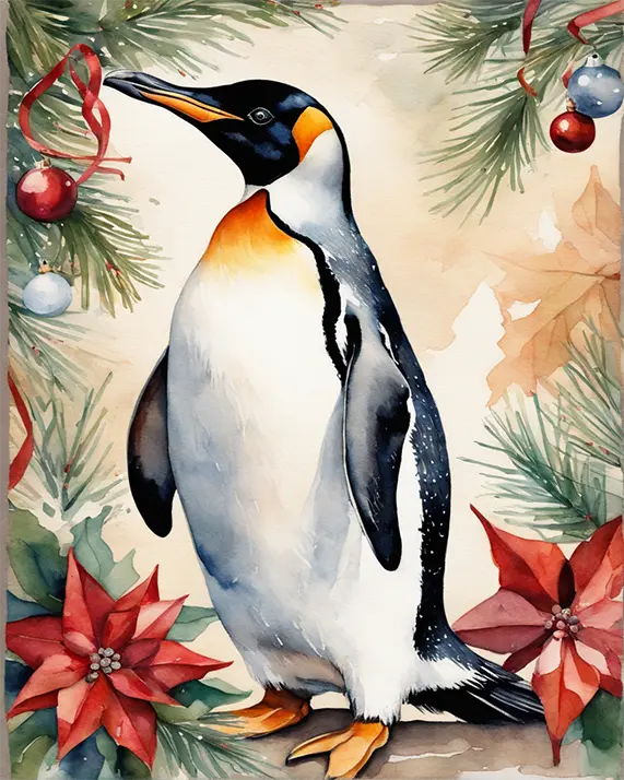 1 Penguin watercolor painting