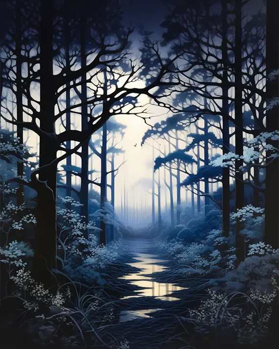 1 Silhouette of trees painting