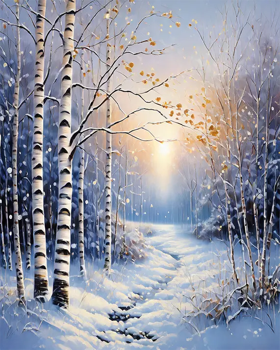 1 Winter birch tree painting