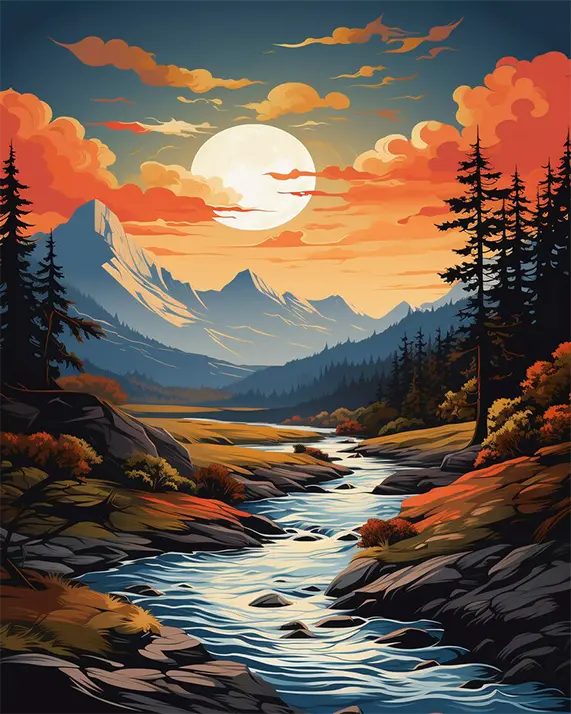 1 Painting of sunset over water