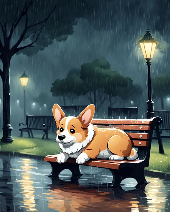 1 A dog in the rain with a sad look