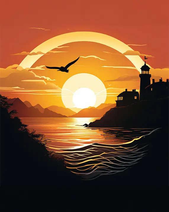 1 Sunset silhouette painting
