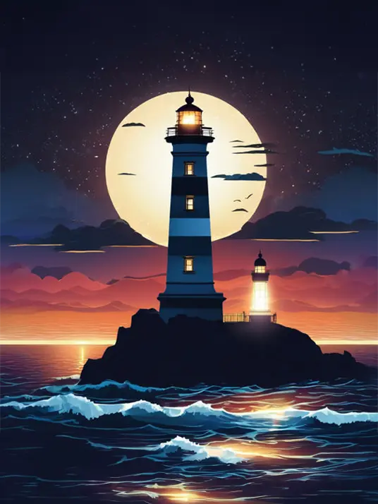 1 Lighthouse on the coast at night