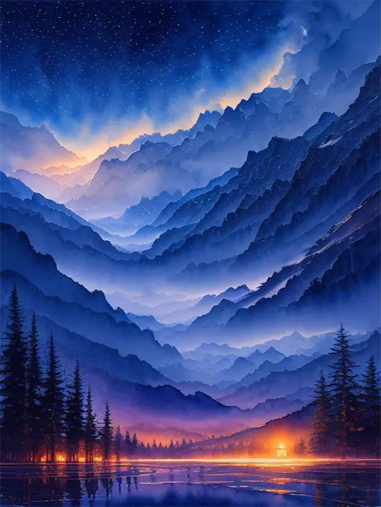 1 Night view of the mountains