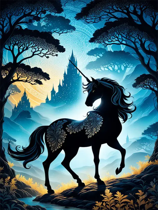 1 Silhouette of mystical unicorn