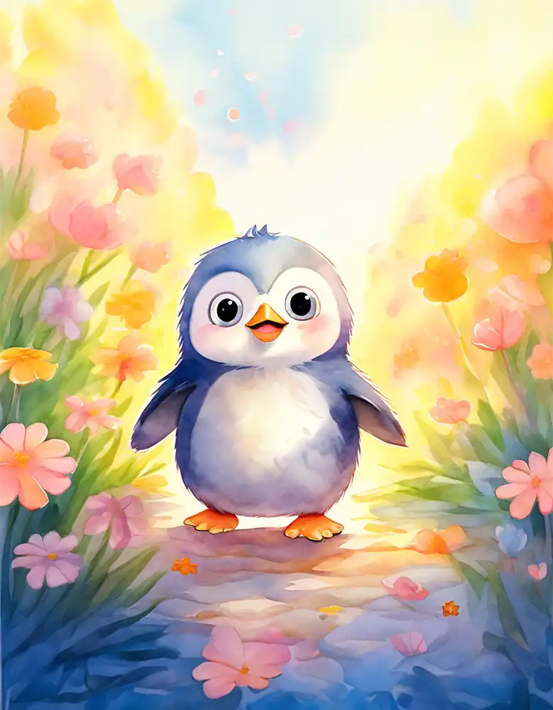 1 Watercolor painting of penguin