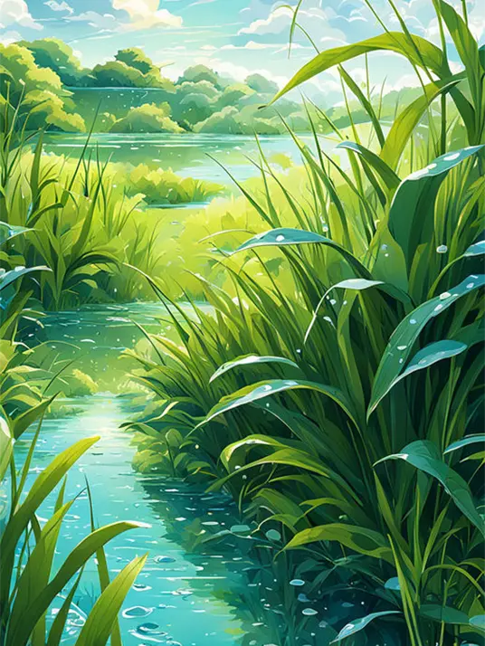 1 Painting of a water body with grass