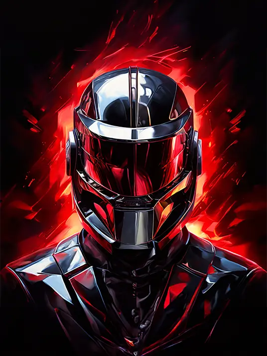 1 A person with a black and red helmet