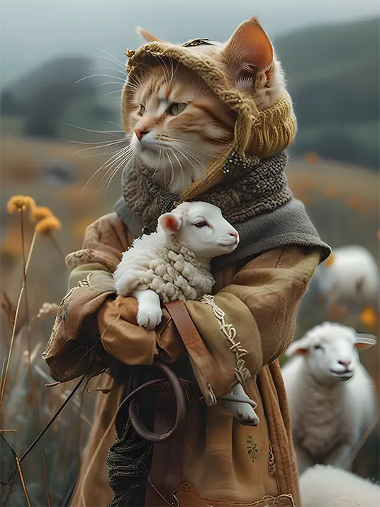 1 Painting of a Cat with a Lamb