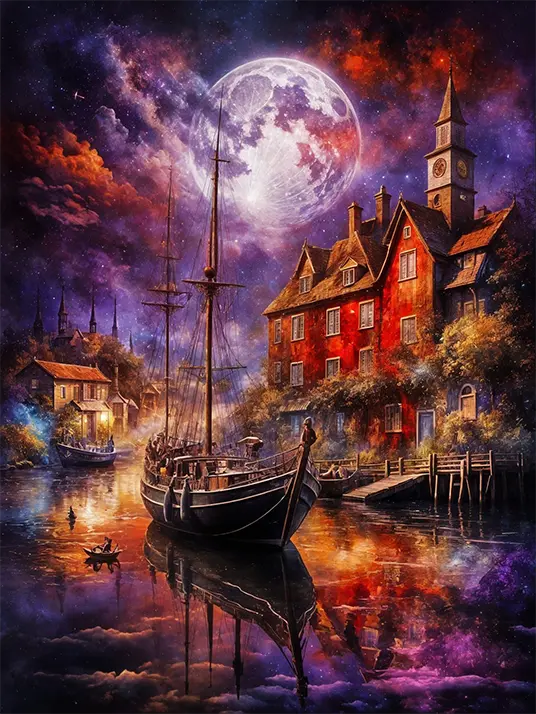 1 Boat on moonlit river