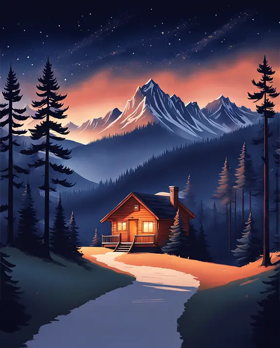 1 Cozy log cabin in the sunset
