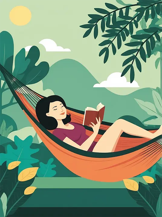 1 Woman relaxing in a hammock