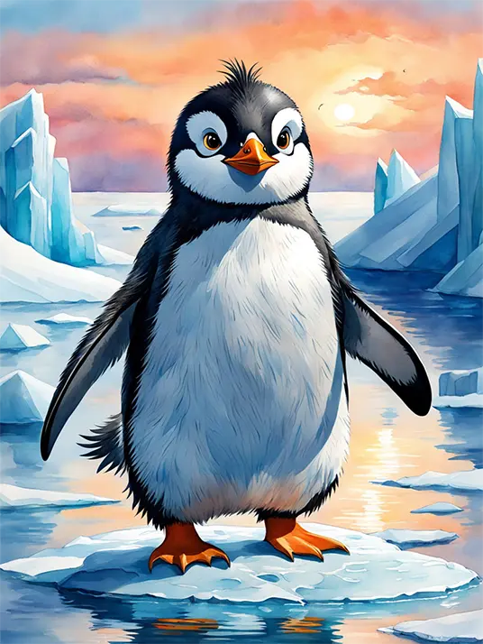 1 Penguin standing on ice