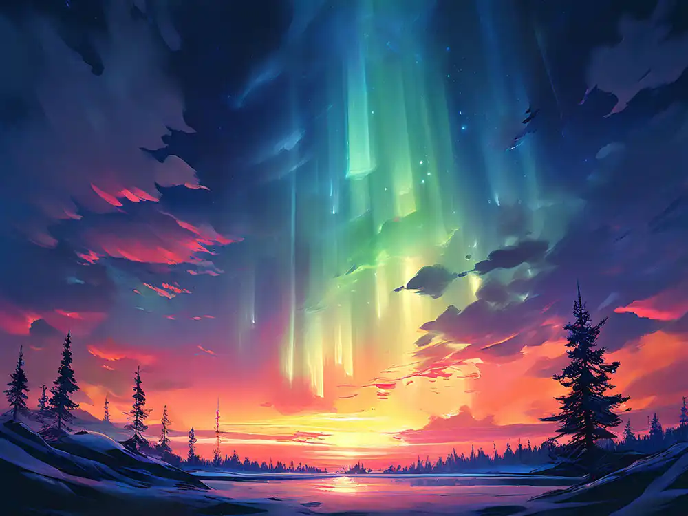 1 Rainbow-colored aurora