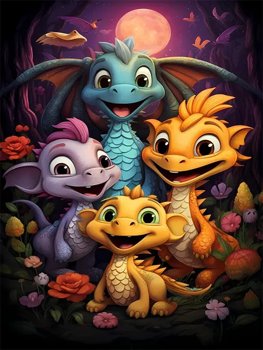 1 Cartoon dragons painting