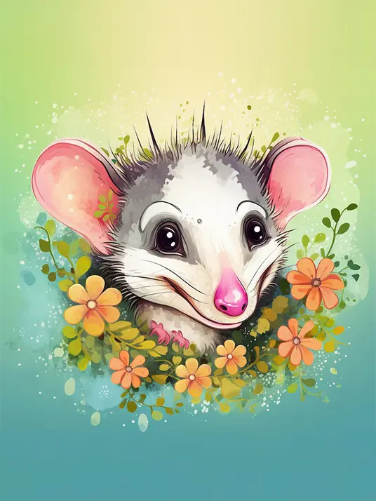 1 Cute possum with flowers