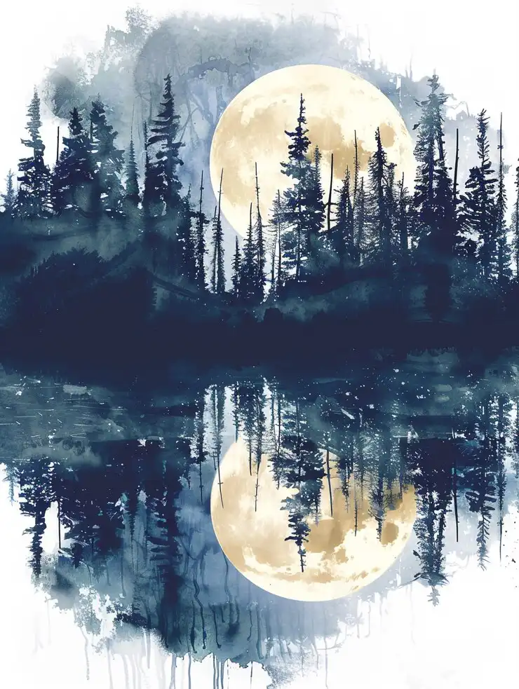1 Watercolor moon forest painting