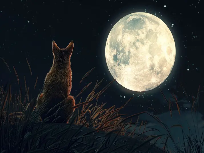 `1 Fox gazing at full moon