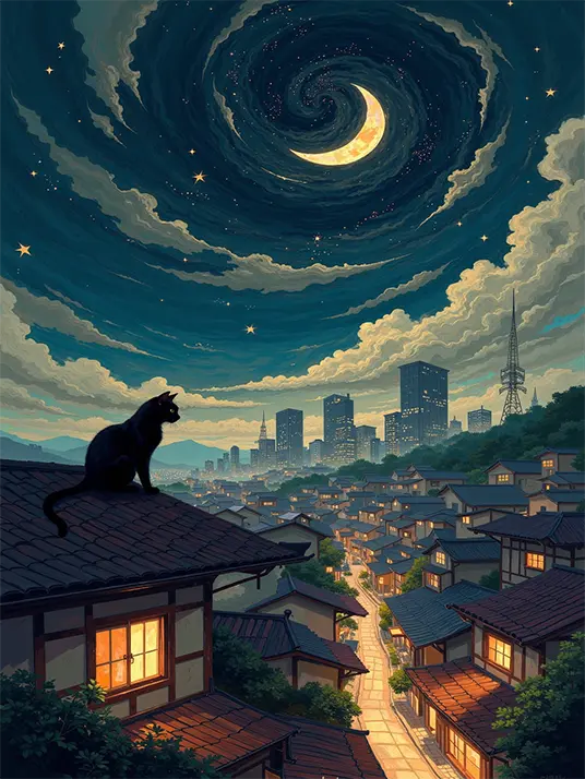 1 Anime scenery with a cat