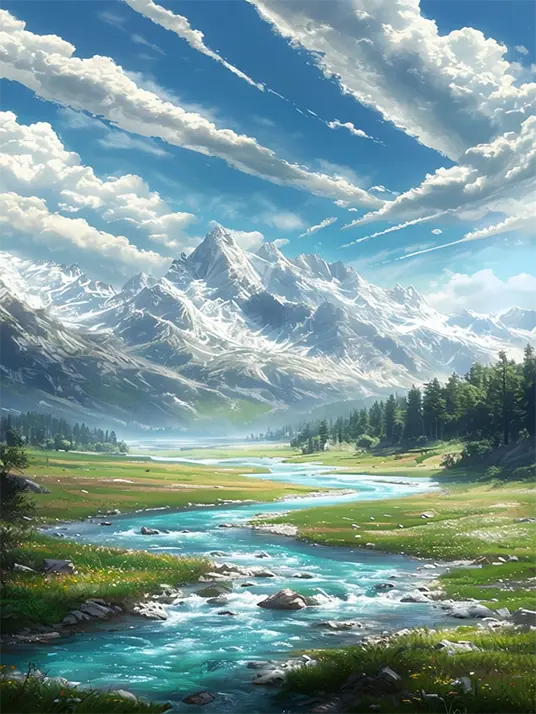 1 Serene mountains and river