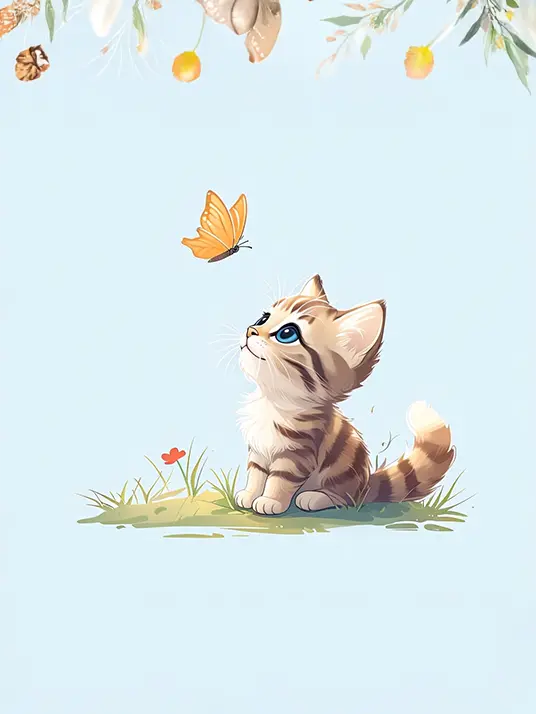 1 Kitten gazing at butterfly