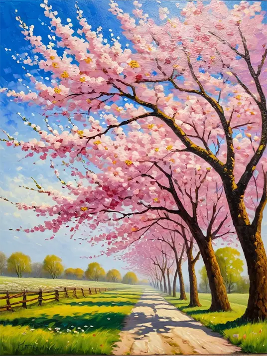 1 Cherry blossom garden painting