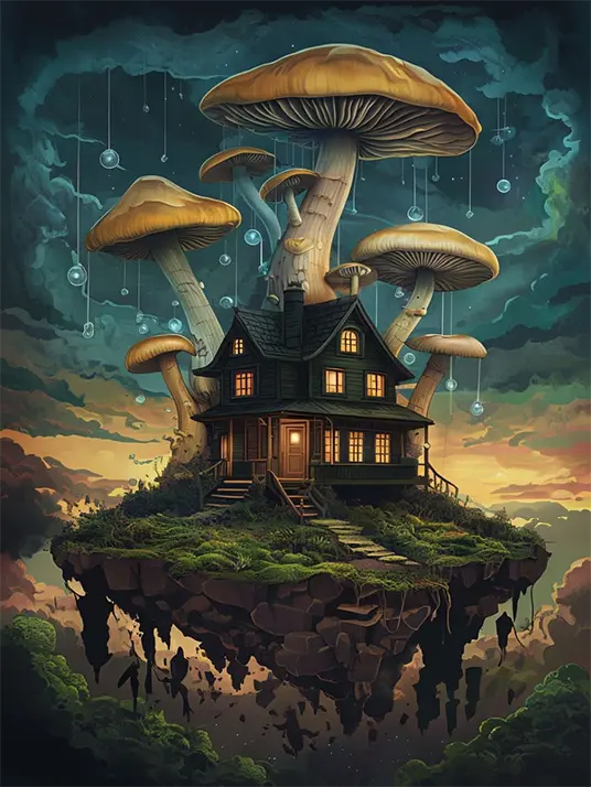 1 Floating house with giant mushrooms