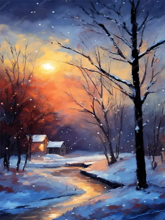 1 Snowy midnight scene in winter