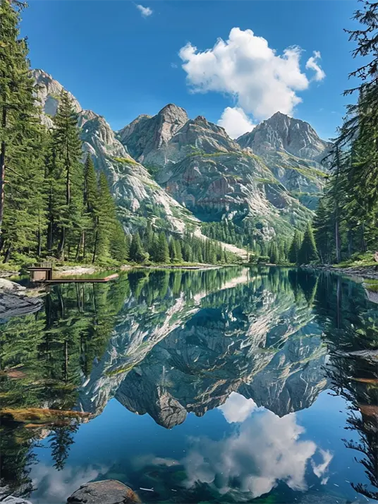 1 Serene mountain lake reflection