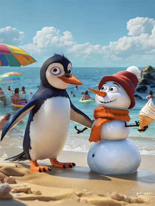 1 Playful Penguin and Snowman Beach
