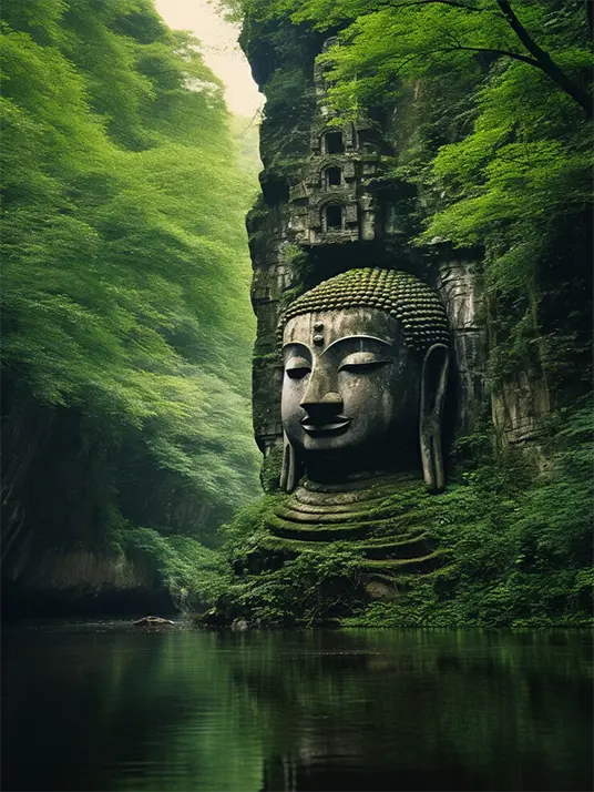 1 Buddha statue carved in mountain