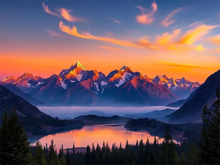 1 Vibrant sunset mountain range