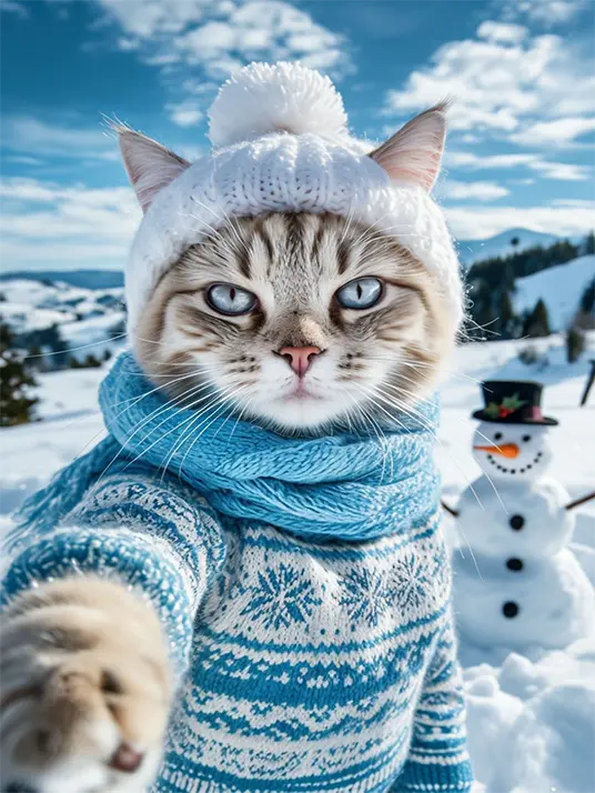 1 Whimsical winter tabby cat
