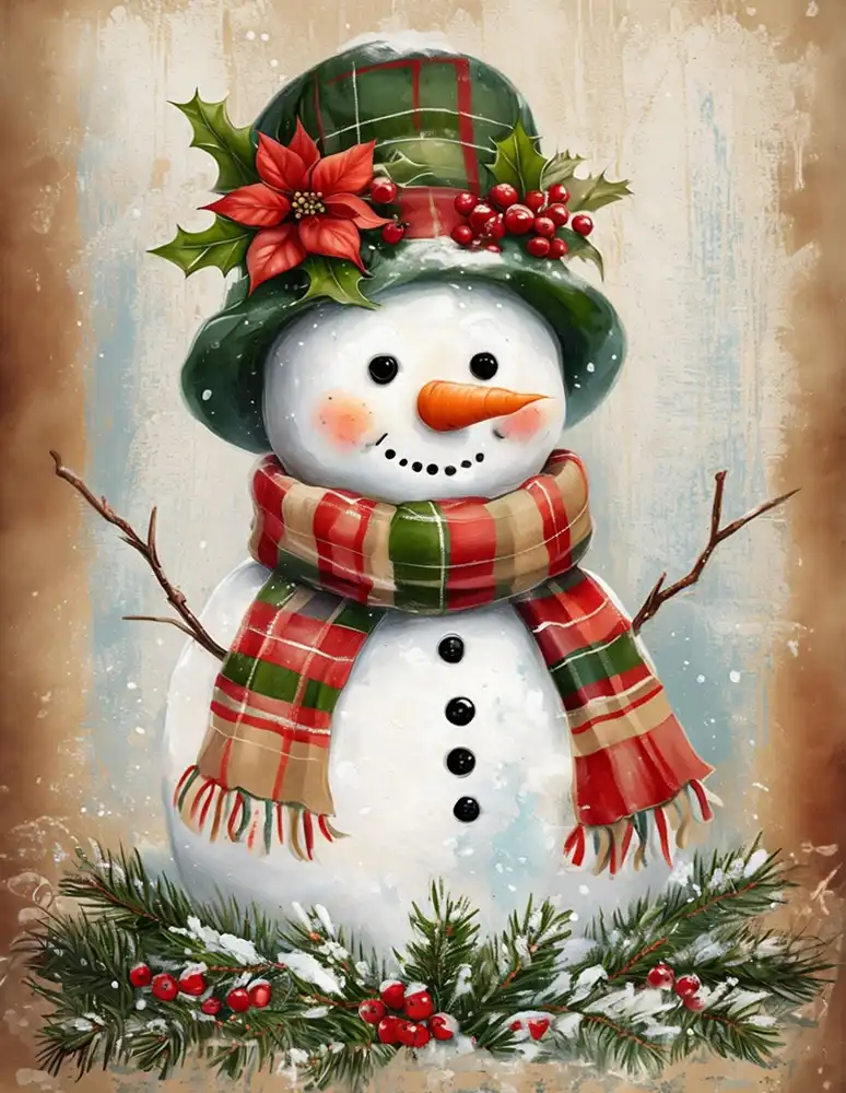 1 Cheerful snowman portrait painting