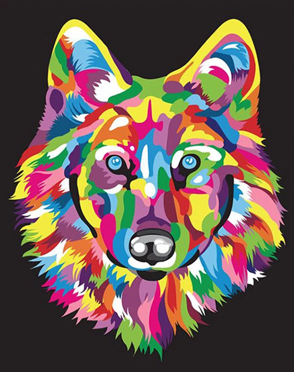 Abstract wolf head canvas painting