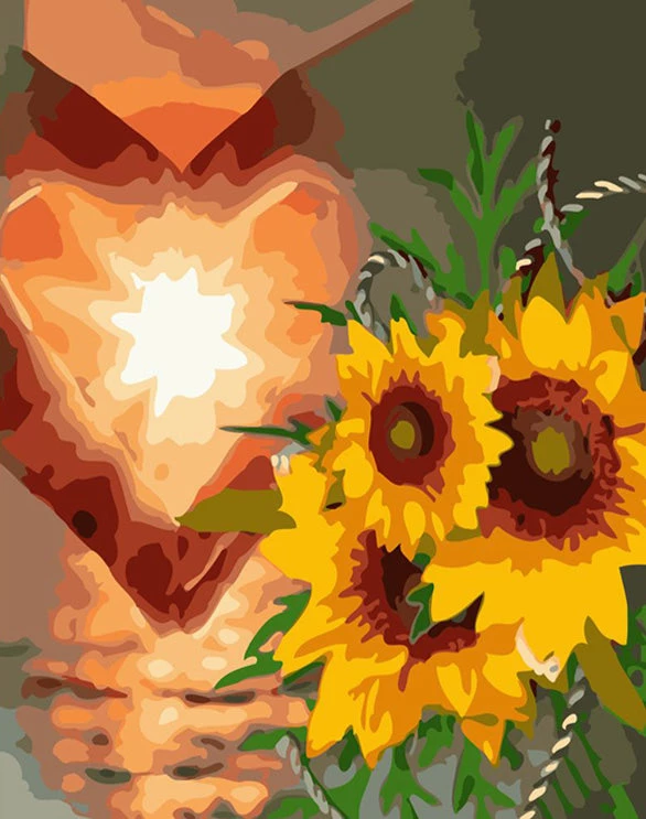 Hand heart and sunflower painting