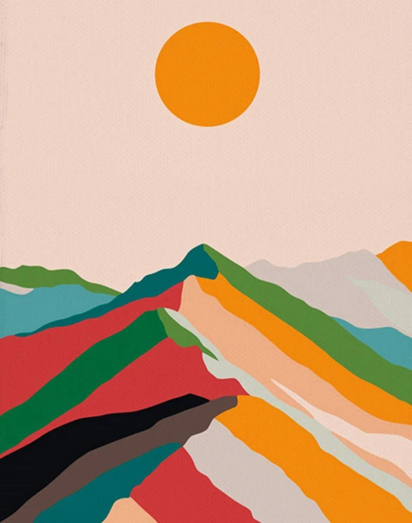 Colorful mountains with sun