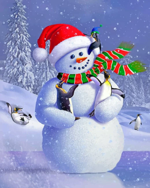 Snowman with penguins