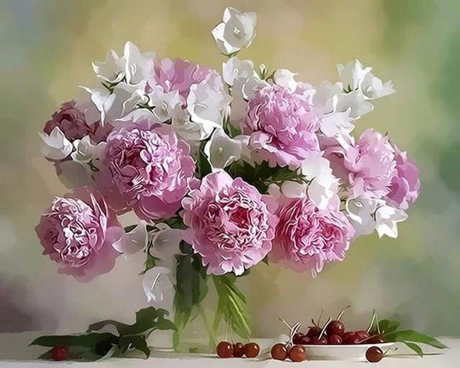 Peonies and cherries