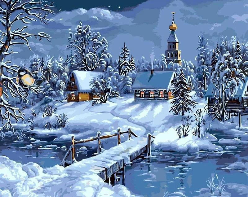 Christmas snow in the village