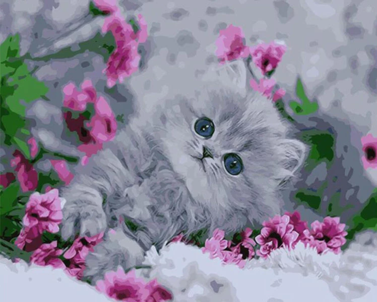 Kitten in the Flowers