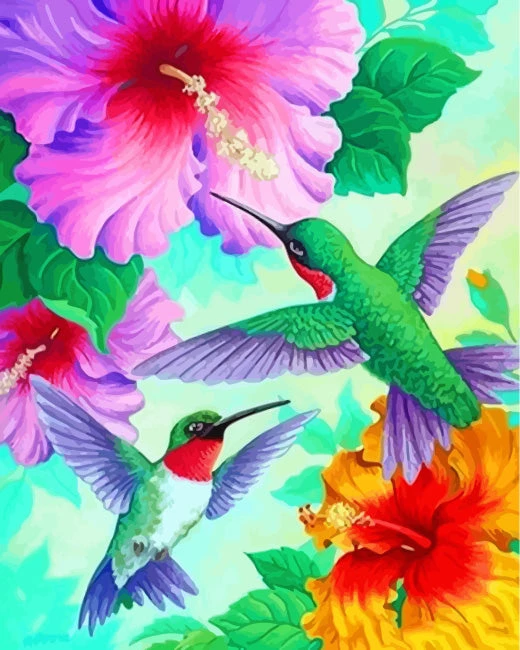 Aesthetic green hummingbirds