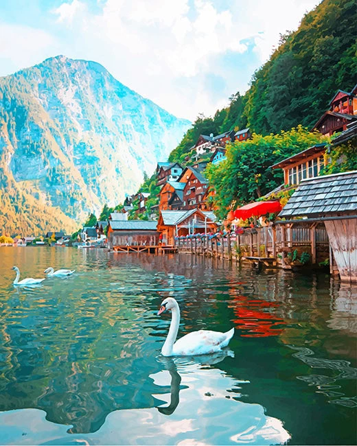 White snow hallstatt austria