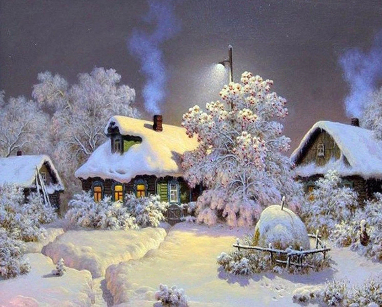 Winter Snow Villa Landscape Painting